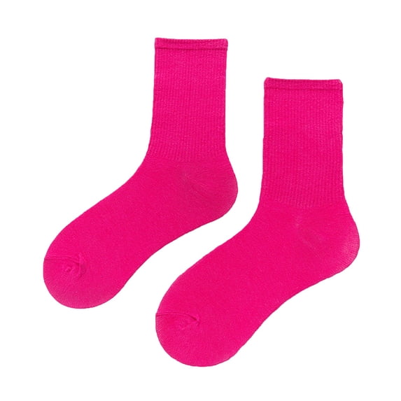 Duoif Women's Solid Crew Socks, Calf Sock Comfortable Colorful Socks, Size 5-11, Daily Casual Wear, Breathable Fabric, Solid Color Slouch Socks Hot Pink