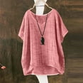 thumbnail image 1 of Duoif Women's Summer Short Sleeve Solid Casual Loose Cotton Linen Top Simple Style Blouse Fabric Daily Wear Tunic Top for Women, Pink, 4Xl, 1 of 6