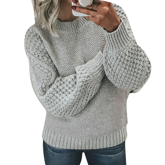 Duoif Women's Sweaters, Autumn & Winter Veneer Wool Sweater - Women's Loose Round Neck Top Fall Sweaters for Women Grey XL