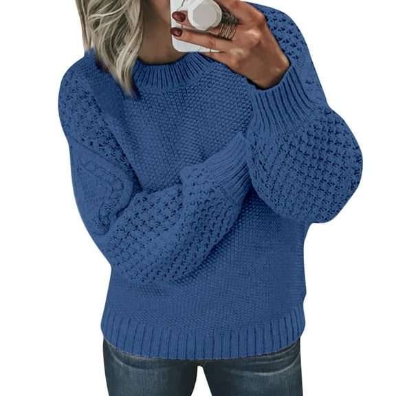 Duoif Women's Sweaters, Autumn & Winter Veneer Wool Sweater - Women's Loose Round Neck Top Fall Sweaters for Women Navy S