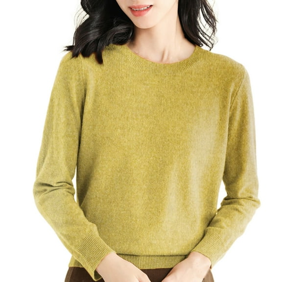 Duoif Women's Sweaters, Sweaters for Women Crew Neck Women's Sweater Long Sleeve Soft Pullover Sweaters for Women Gold M