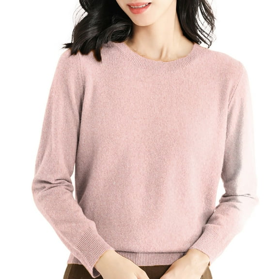 Duoif Women's Sweaters, Sweaters for Women Crew Neck Women's Sweater Long Sleeve Soft Pullover Sweaters for Women Pink M