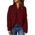 thumbnail image 1 of Duoif Women's Sweaters Women's Long Sleeve Turtleneck - 1/4 Zip Pullover Sweater Fall Sweaters for Women Wine XL, 1 of 7