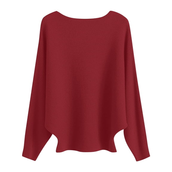 Duoif Women's Sweaters Women's Off-Shoulder Sweater - One Word Collar Knitted Top Fall Sweaters for Women Wine XXXXXXL