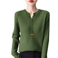 thumbnail image 1 of Duoif Women's Sweaters, Women's Ribbed Knit Pullover - Crew/V-Neck with Button Detail Sweaters for Women Green M, 1 of 4