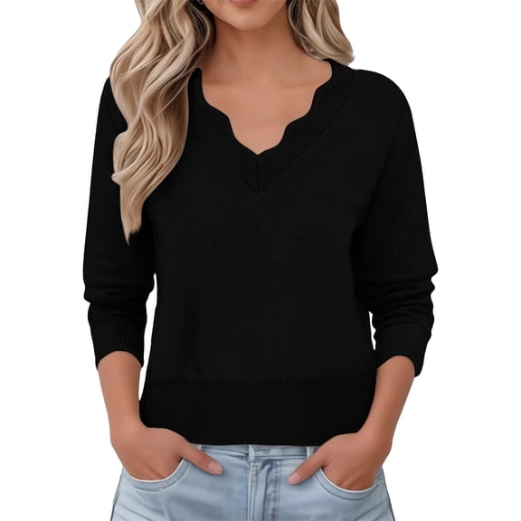 Duoif Women's Sweaters Women's V-Neck Sweater - Cozy Lightweight 2025 Fall Top Sweaters for Women Black XXL