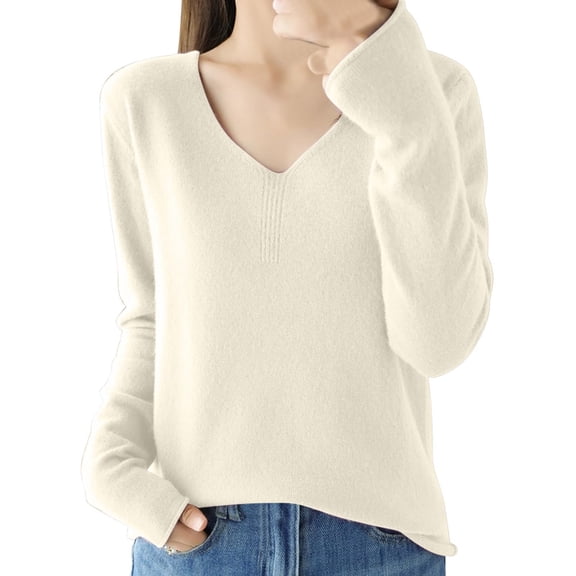 Duoif Women's Sweaters, Women's Winter Pullover - Solid Color Crewneck Casual Top Fall Sweaters for Women Beige M