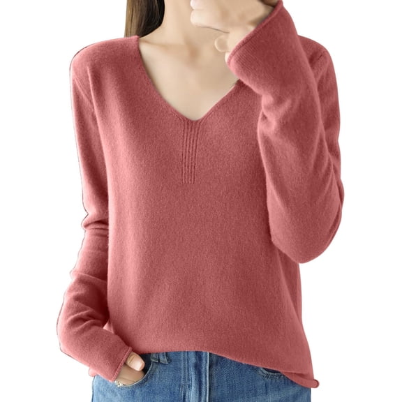 Duoif Women's Sweaters, Women's Winter Pullover - Solid Color Crewneck Casual Top Fall Sweaters for Women Wine S