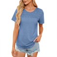 thumbnail image 1 of Duoif Women's Tops Women's Summer Solid Color Round Neck Pleated Short Sleeve T Shirt Top Tshirts Shirts for Women Blue S, 1 of 8