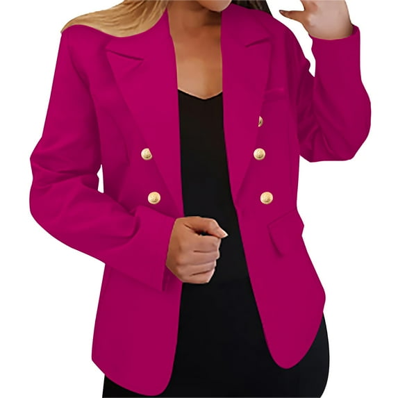 Duoif Womens Blazer Fashion Women's Autumn and Winter New Solid Color Temperament Casual Suit Short Coat Female Blazers for Women Business Casual Hot Pink L