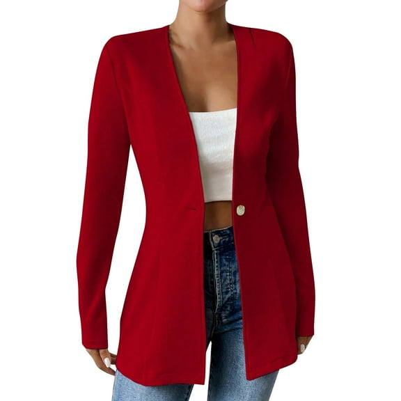 Duoif Womens Blazer, Women's V Neck Single Button Cardigan with Solid Color and Small Corporate Outfits for Women Brick Red XXL