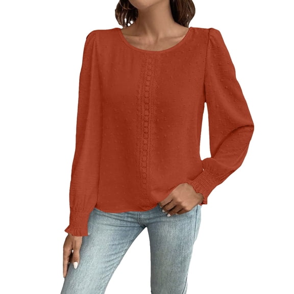Duoif Womens Fall Tops, Women's Long Sleeve T-Shirts - 2025 Comfy Basic Fall Tees Womens Tops Orange S