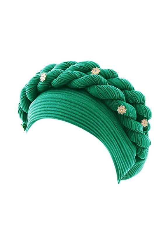 Womens Hats Fashion Women Beading Braid Hat Muslim Ruffle Cancer Wrap Cap Sleep Caps Satin Lined Hair Bonnets Beach Hats for Women Green