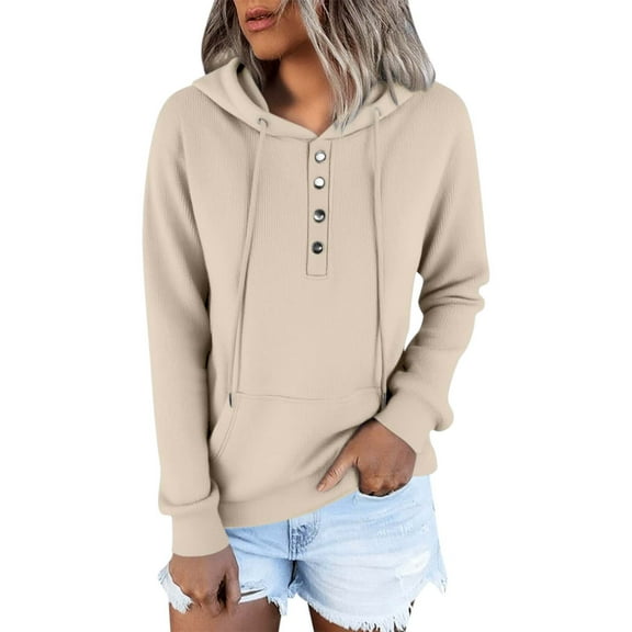 Duoif Womens Hoodies Pullover, Ladies' Spring & Autumn Slim Fit Sweatshirt with Buckle Womens Tops Beige XXXXL