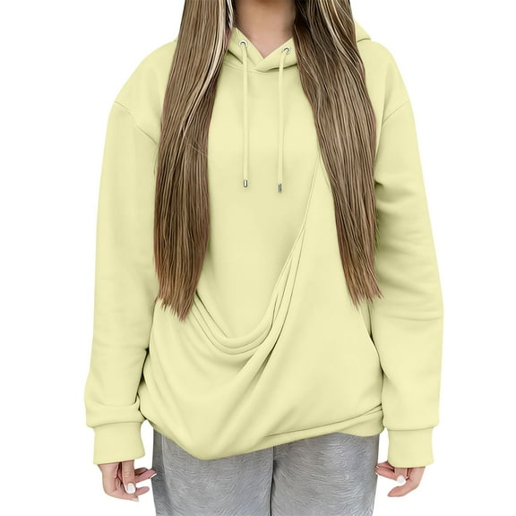 Duoif Womens Hoodies Pullover, Oversized Solid Color Sweatshirt - Women's Loose Pullover Womens Fall Tops Khaki S