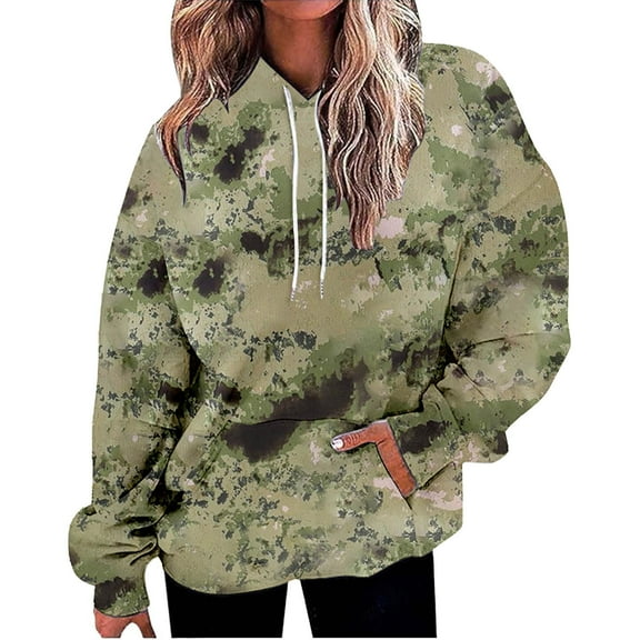 Duoif Womens Hoodies, Women's Casual Print Pullover - Round Neck Loose Sweatshirt Womens Sweatshirt Green XXL