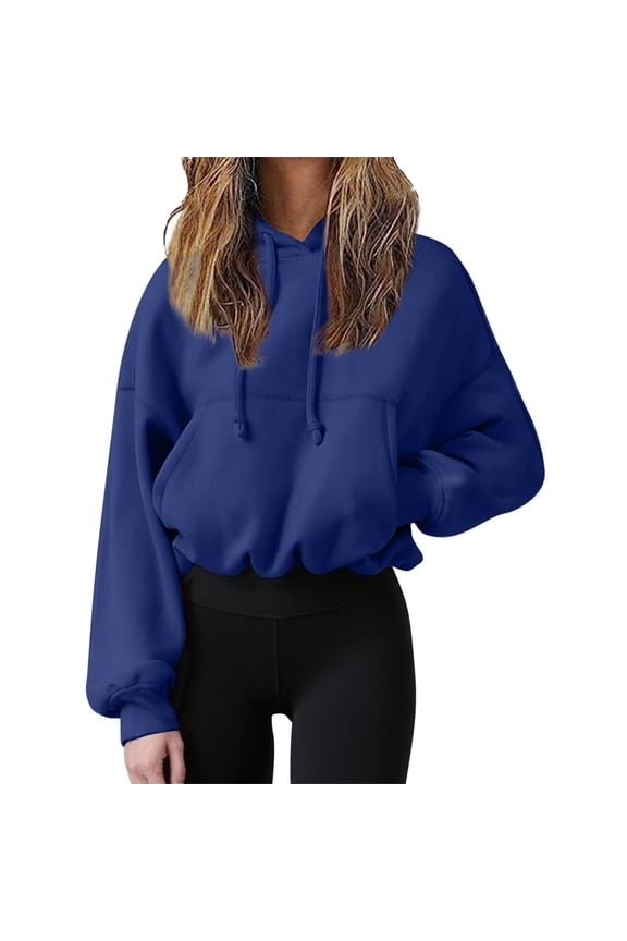Womens Hoodies Women's Cropped Hooded Sweatshirt - 2025 Trendy Lightweight Top Womens Sweatshirt Navy S