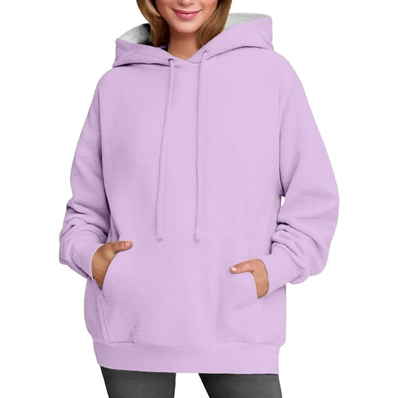 Duoif Womens Hoodies Women's Cute Cat Ear Sweatshirt - Soft Plus Size Winter Top Womens Sweatshirt Light Violet XXL