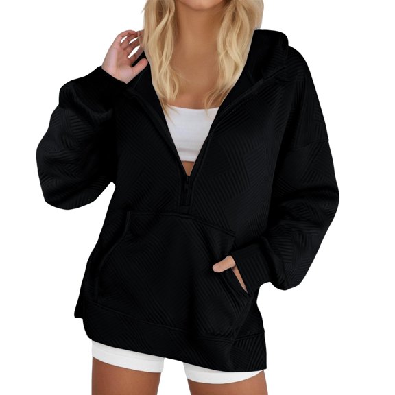 Duoif Womens Hoodies Women's Round Neck Sweatshirt - Zipper Pocket & Side Slit Womens Sweatshirt Black XXL