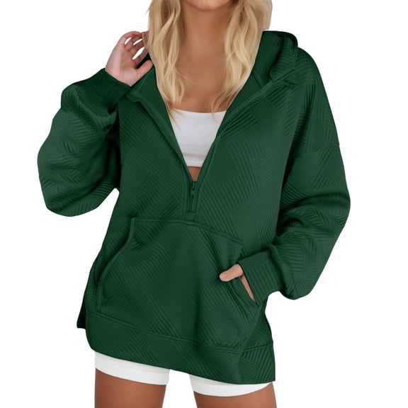 Duoif Womens Hoodies Women's Round Neck Sweatshirt - Zipper Pocket & Side Slit Womens Sweatshirt Green M