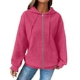 thumbnail image 1 of Duoif Womens Jacket, Ladies' Fashionable Casual Autumn and Winter Solid Color Loose Hooded Jackets for Women Hot Pink XXXXL, 1 of 8