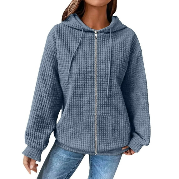 Duoif Womens Jacket, Ladies' Fashionable Casual Autumn and Winter Solid Color Loose Hooded Jackets for Women Sky Blue XXXXL