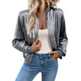thumbnail image 1 of Duoif Womens Jacket Ladies' Pure Color Stitching Thin Fashionable Outerwear Slim Fitting Casual Jacket Top Jackets for Women Silver XXL, 1 of 6