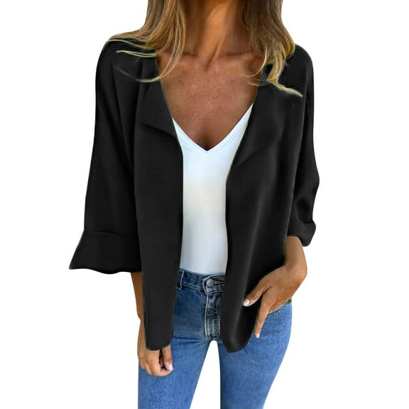 Duoif Womens Jacket Women's Casual Suede Like Cardigan in Solid Color with A Lapel Jackets for Women Black XXL