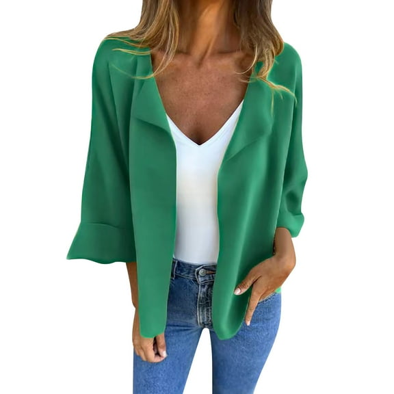 Duoif Womens Jacket Women's Casual Suede Like Cardigan in Solid Color with A Lapel Jackets for Women Green XXL