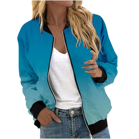 Duoif Womens Jacket, Women's Jacket Long Sleeve Lightweight Zip up Coat Fall Fashion Windbreaker Outerwear with Pockets Jackets for Women Blue S