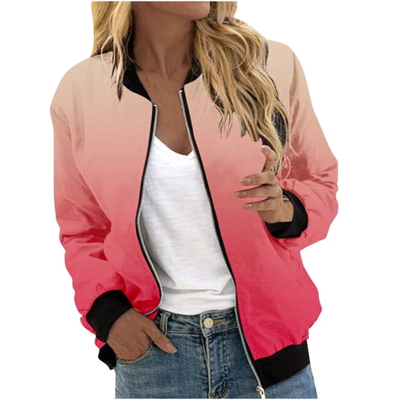 Duoif Womens Jacket, Women's Jacket Long Sleeve Lightweight Zip up Coat Fall Fashion Windbreaker Outerwear with Pockets Jackets for Women Orange S