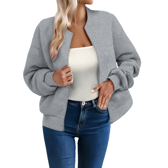 Duoif Womens Jacket, Women's Solid Color Zipper Jacket Baseball Collar Casual Jacket Casual Jackets for Women Grey XXXXL