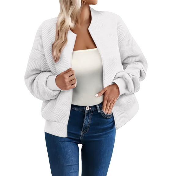 Duoif Womens Jacket, Women's Solid Color Zipper Jacket Baseball Collar Casual Jacket Casual Jackets for Women White XXXL