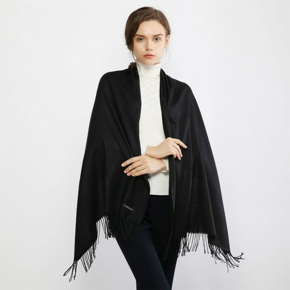 Duoif Womens Shawls, Women Pashmina Scarf Soft Solid Plain Shawl Wrap Fashion Warm Neck with Fringes Shawl Wraps for Women Black