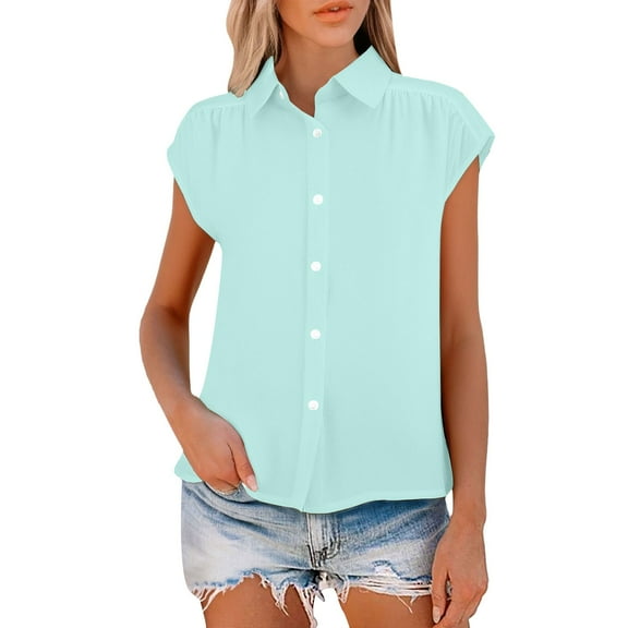 Duoif Womens Shirts Women's Elastic Cuffs Cotton Linen Button up Shirt for Daily Casual Commuting Womens Tops Blue XXL