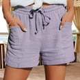 thumbnail image 1 of Duoif Womens Shorts Drawstring Dressy Casual Elastic Waist Trendy Summer Athletic Comfy Ladies Linen Shorts for Women Shorts with Pockets, Purple, S, 1 of 5