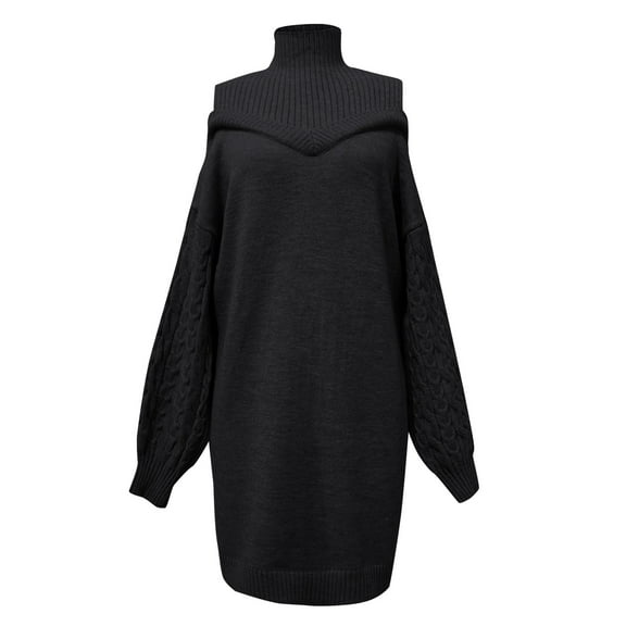Duoif Womens Sweaters, 2025 Women's Autumn Winter Off Shoulder Loose Pullover Long Sweater with A Half High Collar and Long Sleeves Sweaters for Women Black M