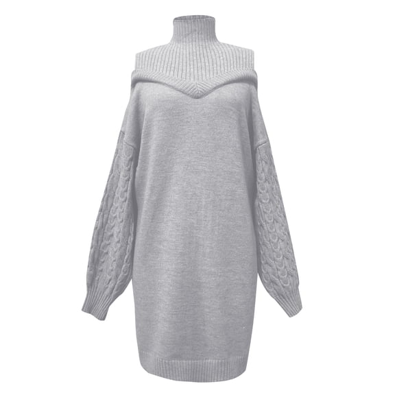 Duoif Womens Sweaters, 2025 Women's Autumn Winter Off Shoulder Loose Pullover Long Sweater with A Half High Collar and Long Sleeves Sweaters for Women Grey S