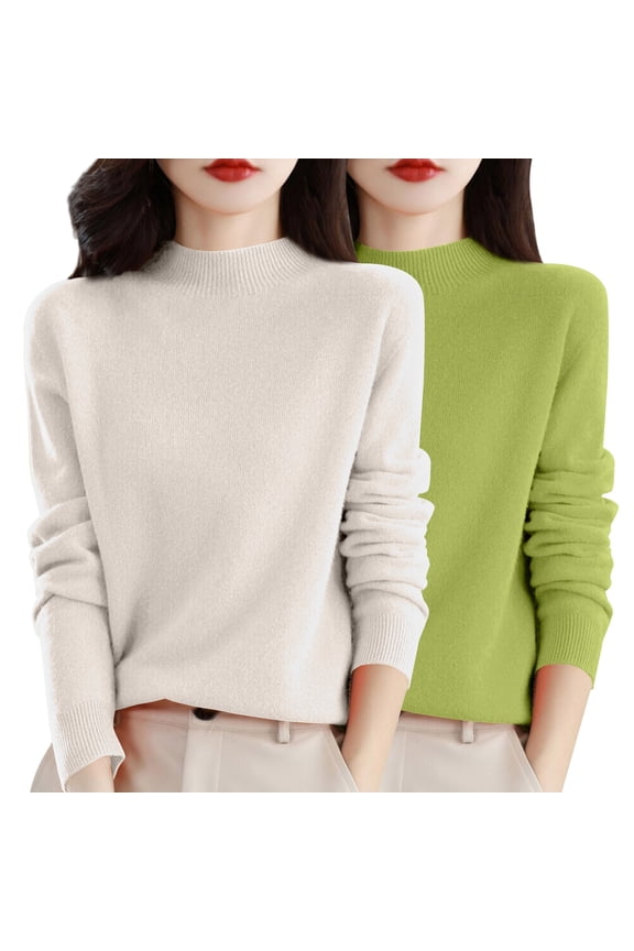 Womens Sweaters, Women's 2Pc Autumn & Winter Set - Soft Round Neck Pullover Fall Sweaters for Women Beige L