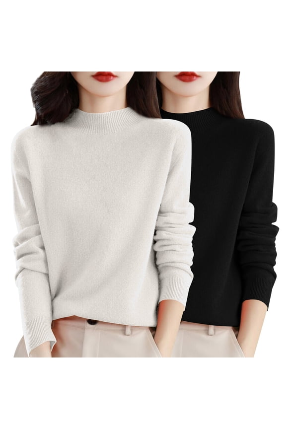 Womens Sweaters, Women's 2Pc Autumn & Winter Set - Soft Round Neck Pullover Fall Sweaters for Women Black XXL