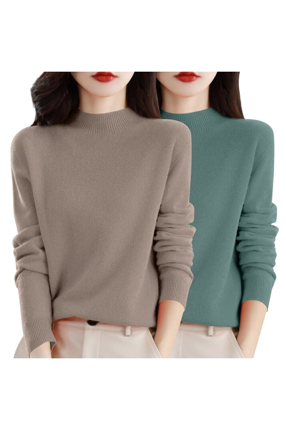 Womens Sweaters, Women's 2Pc Autumn & Winter Set - Soft Round Neck Pullover Fall Sweaters for Women Coffee S