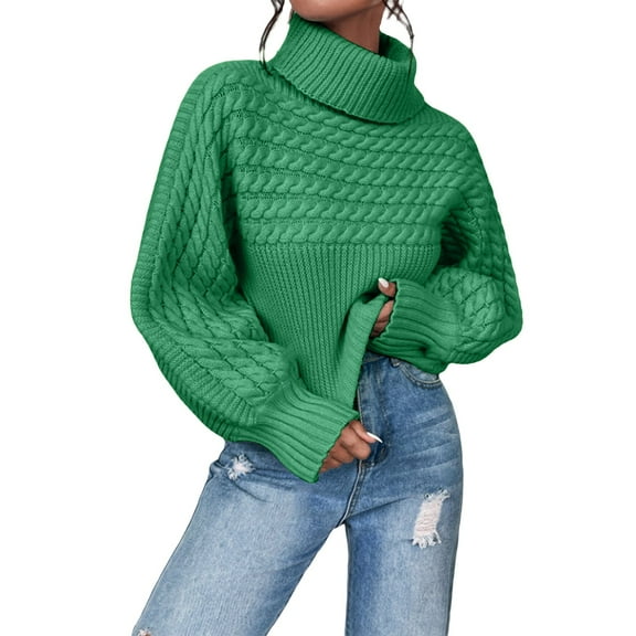 Duoif Womens Sweaters Women's High Neck Pullover - European & American Knitted Top Fall Sweaters for Women Green XXL