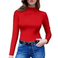 thumbnail image 1 of Duoif Womens Sweaters, Women's High Neck Slim Fit Top - Long Sleeve Tight Fitting Sweaters for Women Red M, 1 of 4