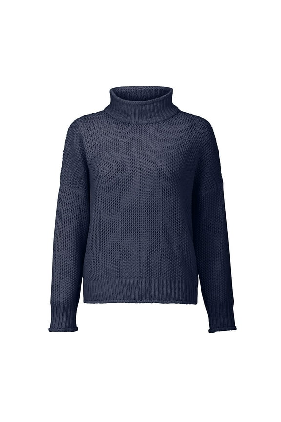 Womens Sweaters, Women's Knitted Sweater Women's Clothing Thick Thread High Neck Pullover Sweaters for Women Navy XXXL
