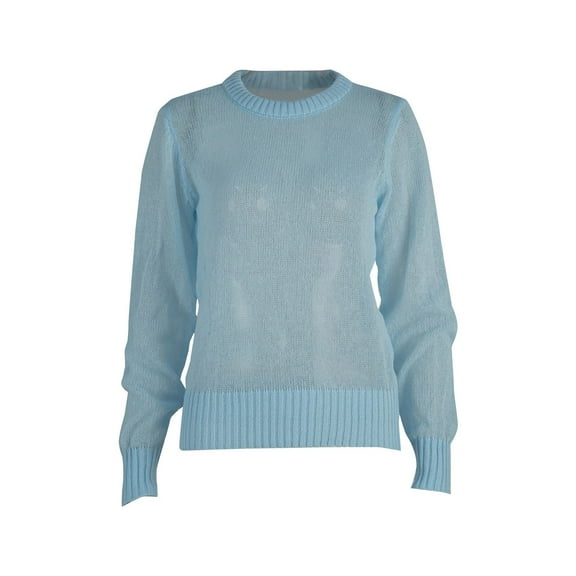 Duoif Womens Sweaters, Women's Round Neck Long Sleeved Pullover Slim Fitting Temperament Sweater Plush Sweaters for Women Blue L