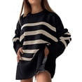 thumbnail image 1 of Duoif Womens Sweaters Women's Striped Round Neck Sweater - Loose Knit Winter Pullover Sweaters for Women Black L, 1 of 7