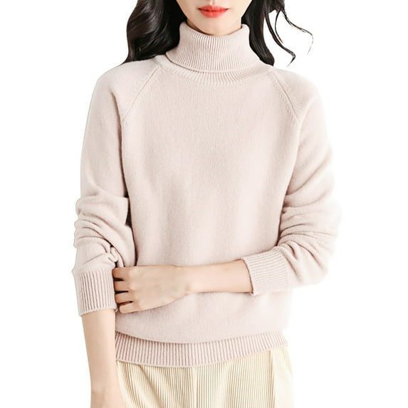 Duoif Womens Sweaters Women's Wool Sweater Turtleneck First Line Ready to Wear Long Sleeve Knitted Pullover Tops Sweaters for Women Trendy Beige M