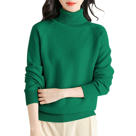 Duoif Womens Sweaters Women's Wool Sweater Turtleneck First Line Ready to Wear Long Sleeve Knitted Pullover Tops Sweaters for Women Trendy Green1 M