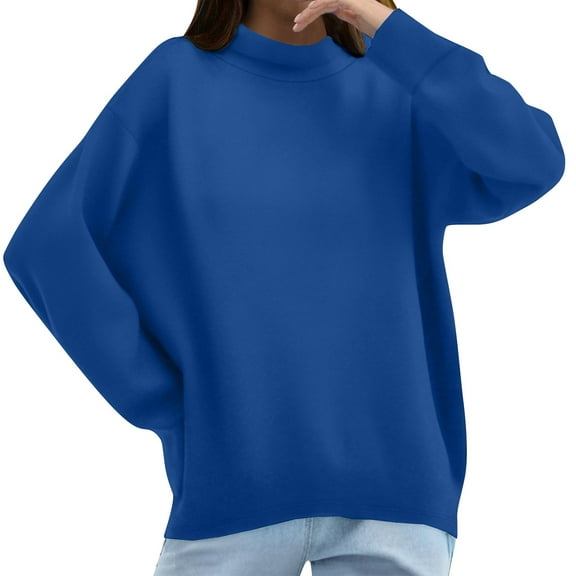 Duoif Womens Sweatshirt, Ladies' Pure Cotton Sweatshirt - High Neck Casual for Autumn/Winter Sweatshirt for Women Blue M