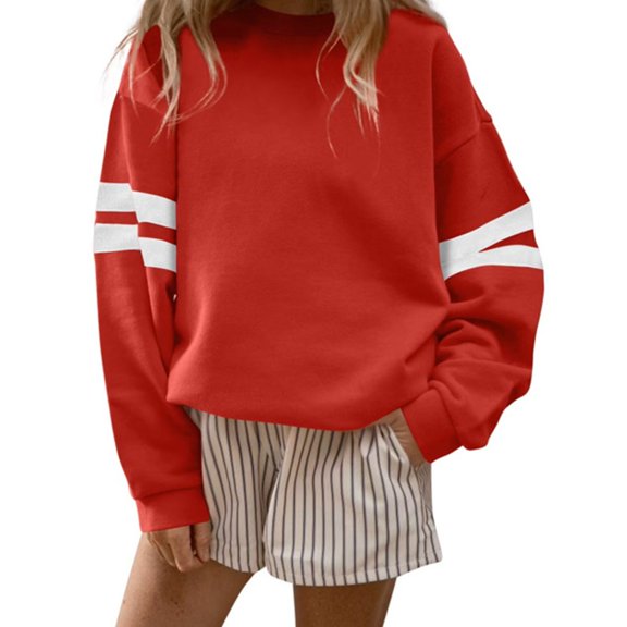 Duoif Womens Sweatshirt Women's Asymmetrical Crewneck - Color Stitching Casual Pullover Sweatshirt for Women Red XXL